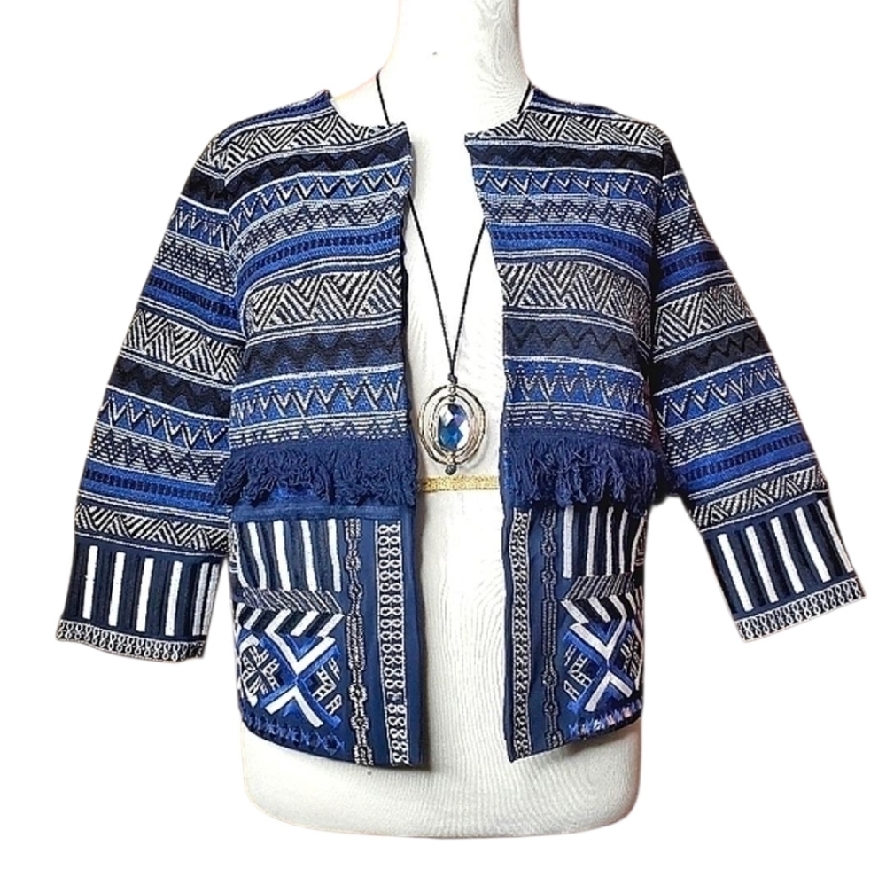 STITCH FIX BRIXON IVY SIZE S BLUE BLAZER TOP EMBROIDERED BLAZER JACKET COAT